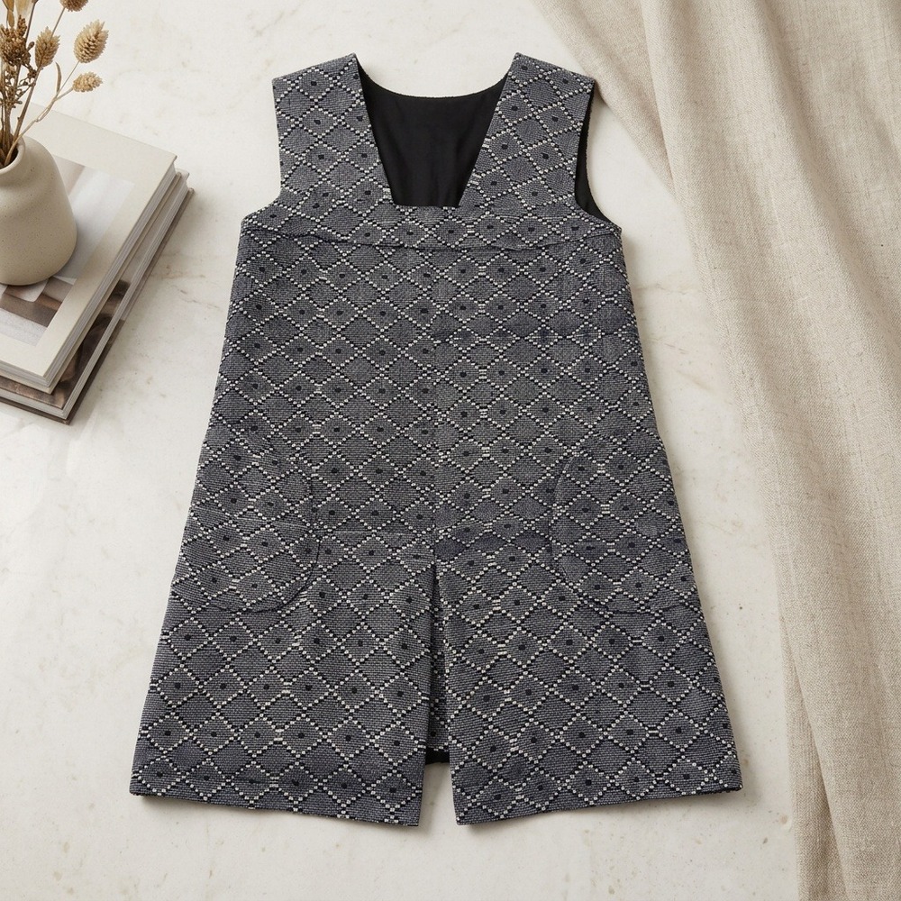 Toujours Toi Family Affairs Dress Womens Medium Black White Woven Pinafore Mini